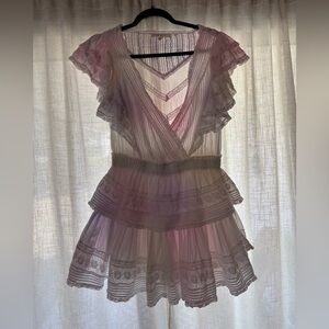Love Shack Fancy GWEN Heritage mini dress large L worn once tie dye rainbow